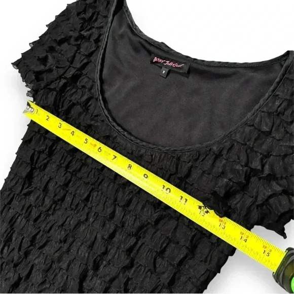 Betsy Johnson P Black Short Sleeve Ruffled Scoop Neck Bodycon Girly Minidress - Picture 7 of 16